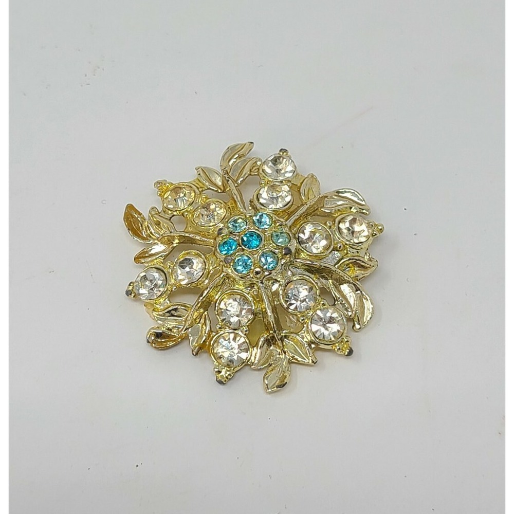 Vtg pendant gold tone clear rhinestone flower preppy Victorianβ old money